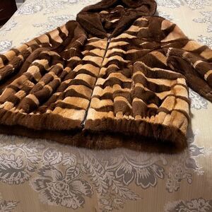 Brown and Tan sheared genuine mink fur jacket